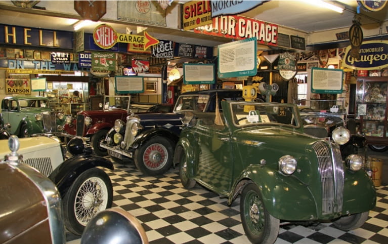 Selection of old motorcars at the Cotswold Motoring Museum